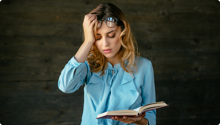 Woman suffering from headache and dizziness.